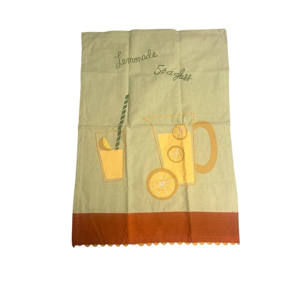Kitchen Dish Towels Set Of 2 Lemonade 5c A Glass By tag 100% Cotton Summer Lemon
